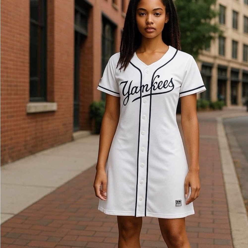 White Yankees Button-Up Dress